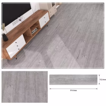 Set 36 Placi Autoadezive pentru Pardoseala, Flippy, din PVC, Impermeabil, Ignifug, Usor de Curatat, Dimensiune Placa 91.44 x 15.24 cm, Grosime 1.5 mm, Acoperire 5 m2, Model 3, Gri