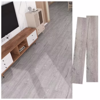 Set 36 Placi Autoadezive pentru Pardoseala, Flippy, din PVC, Impermeabil, Ignifug, Usor de Curatat, Dimensiune Placa 91.44 x 15.24 cm, Grosime 1.5 mm, Acoperire 5 m2, Model 3, Gri