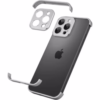 Carcasa de Telefon, Flippy, Compatibila Apple iPhone 17 Pro Max, Fara Rama, doar Colturi si Camera, din Metal, Grosime 0.1 mm, Gri Titanium