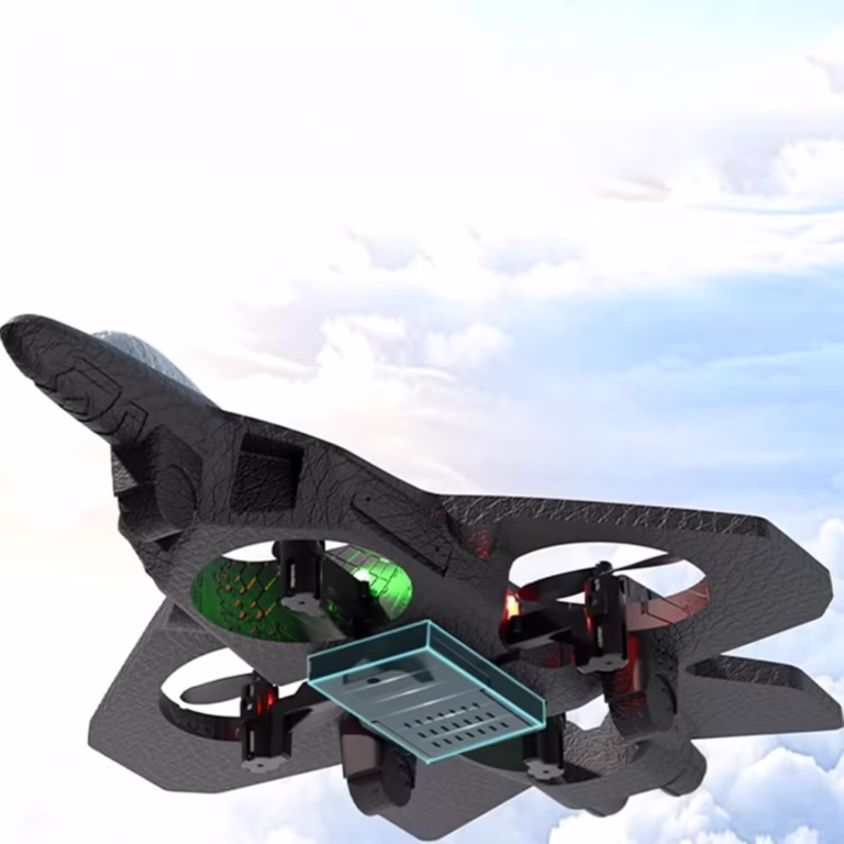 Jucarie Interactiva, Flippy, Aeronava de Lupta, din EVA, cu Telecomanda, Incarcare USB, +14 Ani, 25.5 x 18 x 5.2 cm, Negru-Albastru