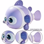 Jucarie mecanica pentru copii Flippy, pestisor haios, cu cheita, distractiv, se taraste, se misca, 11 x 9 x 7.5 cm cm, mov