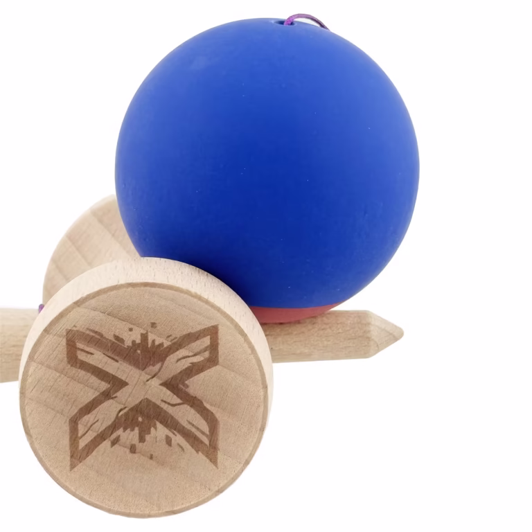 Kendama X Originala, Profesionala, Flippy, Big Cups V3, Rubber Grip, model Albastru/rosu