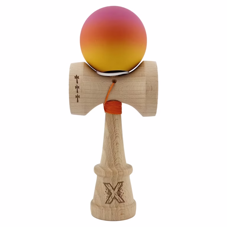 Kendama X Originala, Profesionala, Flippy, Rubber Grip, din Lemn, 18 cm, V3, Roz/Portocaliu/Galben Kendama X Originala, Profesionala, Flippy, Rubber Grip, din Lemn, 18 cm, V3, Roz/Portocaliu/Galben