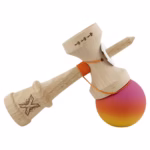Kendama X Originala, Profesionala, Flippy, Rubber Grip, din Lemn, 18 cm, V3, Roz/Portocaliu/Galben