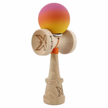 Kendama X Originala, Profesionala, Flippy, Rubber Grip, din Lemn, 18 cm, V3, Roz/Portocaliu/Galben