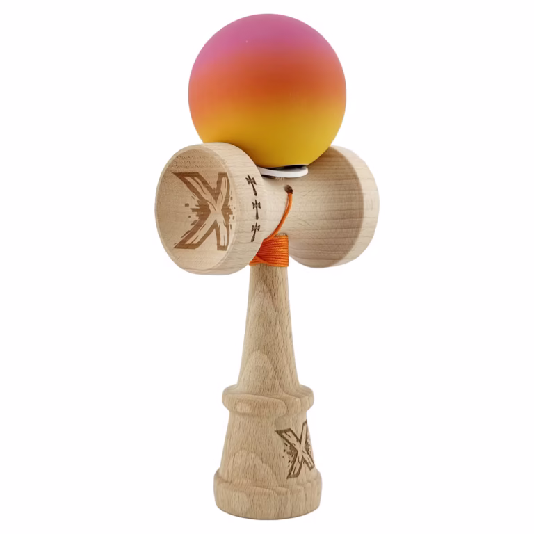 Kendama X Originala, Profesionala, Flippy, Rubber Grip, din Lemn, 18 cm, V3, Roz/Portocaliu/Galben Kendama X Originala, Profesionala, Flippy, Rubber Grip, din Lemn, 18 cm, V3, Roz/Portocaliu/Galben