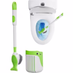 Perie de Toaleta, Flippy, cu Suport de Perete, Recipient Detergent, 2 Tipuri de Perii, Model Balena, Verde