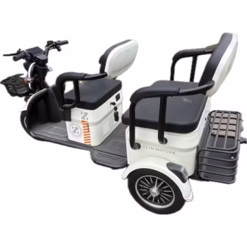 Triciclu Electric V6, Saige, Fara Permis, cu Doua Locuri, Motor 1800W, Baterie 72V24Ah, Autonomie 60km, 220x88x105 cm, Viteza Maxima 25km/h, Alb