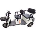 Triciclu Electric V6, Saige, Fara Permis, cu Doua Locuri, Motor 1800W, Baterie 72V24Ah, Autonomie 60km, 220x88x105 cm, Viteza Maxima 25km/h, Alb