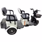 Triciclu Electric V6, Saige, Fara Permis, cu Doua Locuri, Motor 1800W, Baterie 72V24Ah, Autonomie 60km, 220x88x105 cm, Viteza Maxima 25km/h, Alb