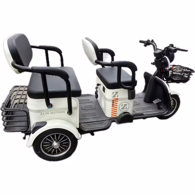 Triciclu Electric V6, Saige, Fara Permis, cu Doua Locuri, Motor 1800W, Baterie 72V24Ah, Autonomie 60km, 220x88x105 cm, Viteza Maxima 25km/h, Alb