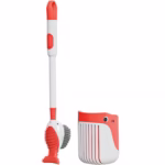 Perie de Toaleta, Flippy, cu Suport de Perete, Recipient Detergent, 2 Tipuri de Perii, Model Balena, Rosu