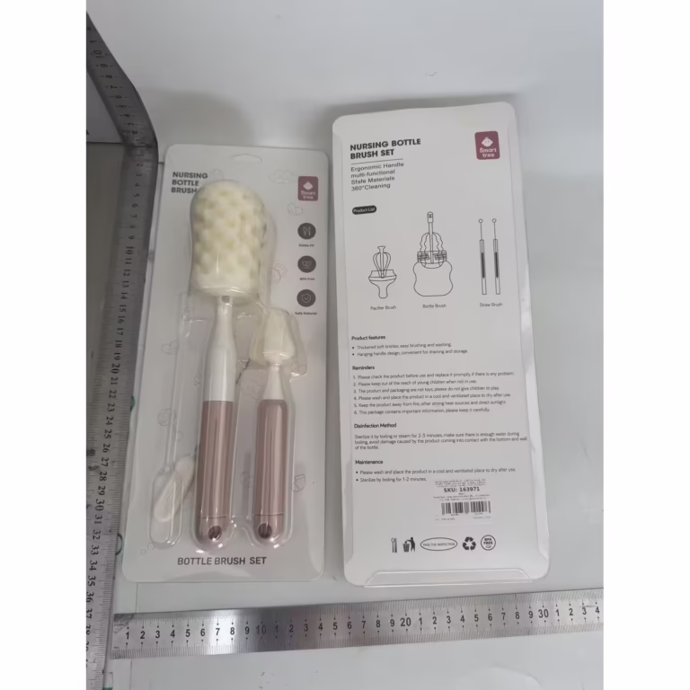 Set 3 Perii de Spalat Biberoane, Flippy, pentru Tetina, Biberon, Pai, Materiale Sigure, fara BPA, Curatare 360°, Roz