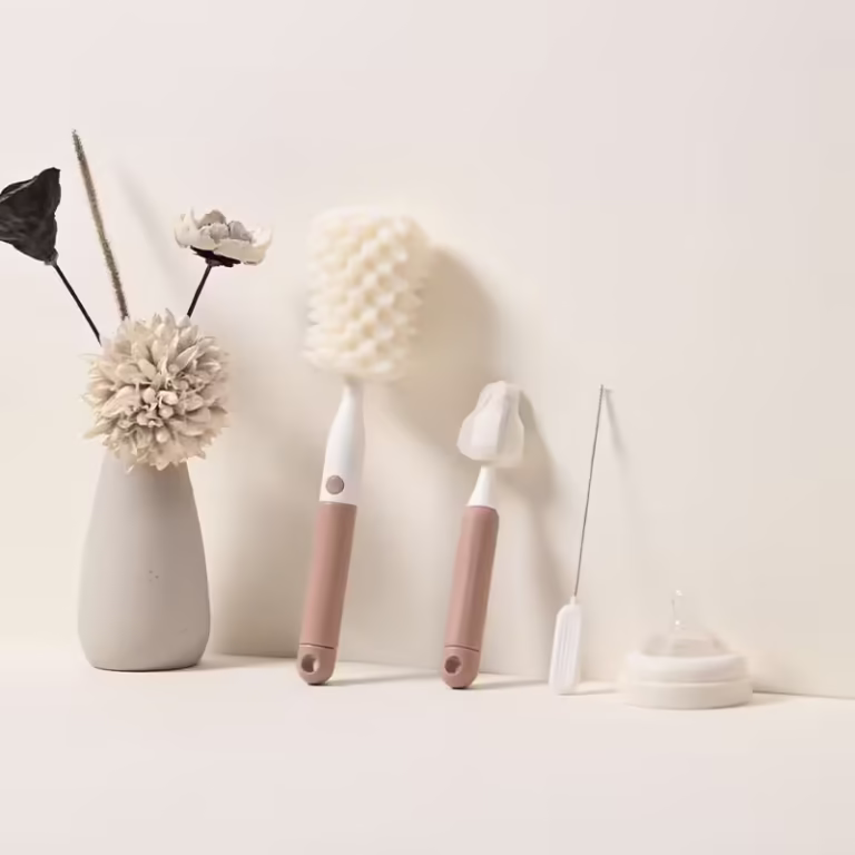 Set 3 Perii de Spalat Biberoane, Flippy, pentru Tetina, Biberon, Pai, Materiale Sigure, fara BPA, Curatare 360°, Roz