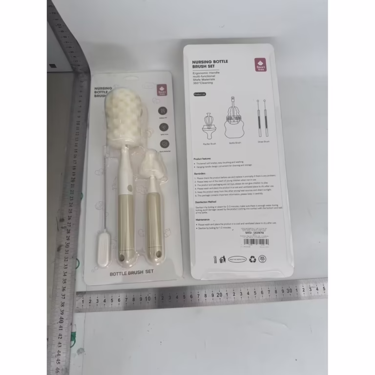 Set 3 Perii de Spalat Biberoane, Flippy, pentru Tetina, Biberon, Pai, Materiale Sigure, fara BPA, Curatare 360°, Bej