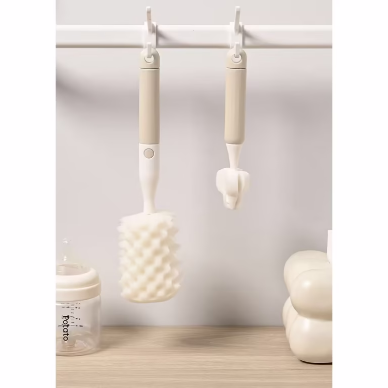 Set 3 Perii de Spalat Biberoane, Flippy, pentru Tetina, Biberon, Pai, Materiale Sigure, fara BPA, Curatare 360°, Bej