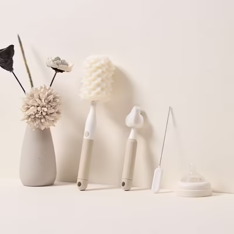 Set 3 Perii de Spalat Biberoane, Flippy, pentru Tetina, Biberon, Pai, Materiale Sigure, fara BPA, Curatare 360°, Bej