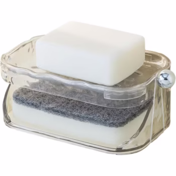 Savoniera Dubla, Flippy, 2 Straturi, Instalare fara Perforare, Agatatoare Burete, 13.5 x 8.5 x 6 cm, Transparent