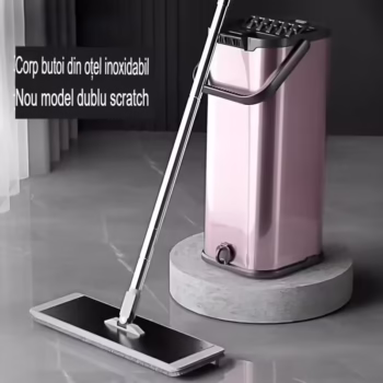 Set Curatenie Arvada MagicClean, Mop Plat 6 rezerve, Galeata Doua Compartimente 40x16x18, Clatire/Stoarcere, Doua Insertii Microfibra, Mop Telescopic 130 cm, violet