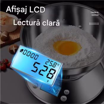 Cantar de bucatarie Arvada® SmartWeigh XF-07, Display iluminat, Functie tara, Functie temperatura, dimensiune 20x20x15cm 3 Kg, Full Inox