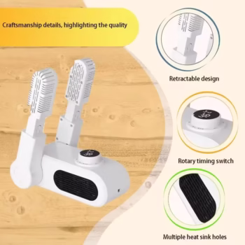 Uscator de incaltaminte, manusi, sosete, multifunctional Arvada® Dr. Dry HL-816 cu functie de deodorizare si programare, 360° incalzire uniforma – Ideal pentru calatorii, sport si acasa, alb