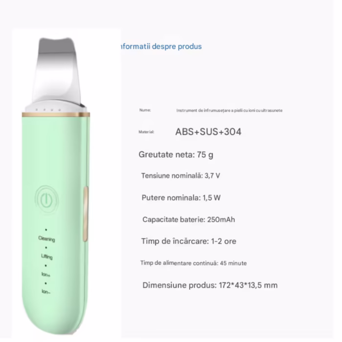 Aparat de curatare faciala cu ultrasunete, Arvada® DermaSonic 7C-CPY-01 Ultrasonic, dispozitiv cu ioni, indepartare puncte...