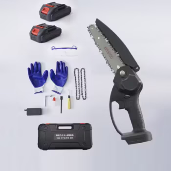 Mini ferastrau cu lant si accesorii, Arvada Gardentool 2407, 800w, viteza lant 5m/s, 6″ marimea lamei, 2 baterii 21V, Negru