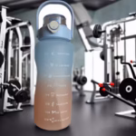 Sticla portabila motivationala plastic/tritan cu pai si marcator timp 2l pt sala,parcuri,scoala ,fitness,calatorii, albastru/portocaliu