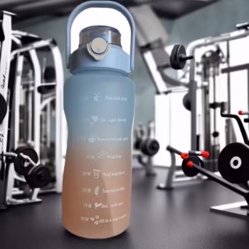 Sticla portabila motivationala plastic/tritan cu pai si marcator timp 2l pt sala,parcuri,scoala ,fitness,calatorii, albastru/portocaliu