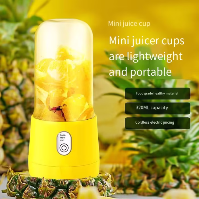 Mini Blender Electric, MYRIVER, 35W, 1800 RPM, portabil, multifunctional, Auto-curatare, Autonomie Mare, Capacitate 410 ml, 6 Lame 3D, acumulator, galben