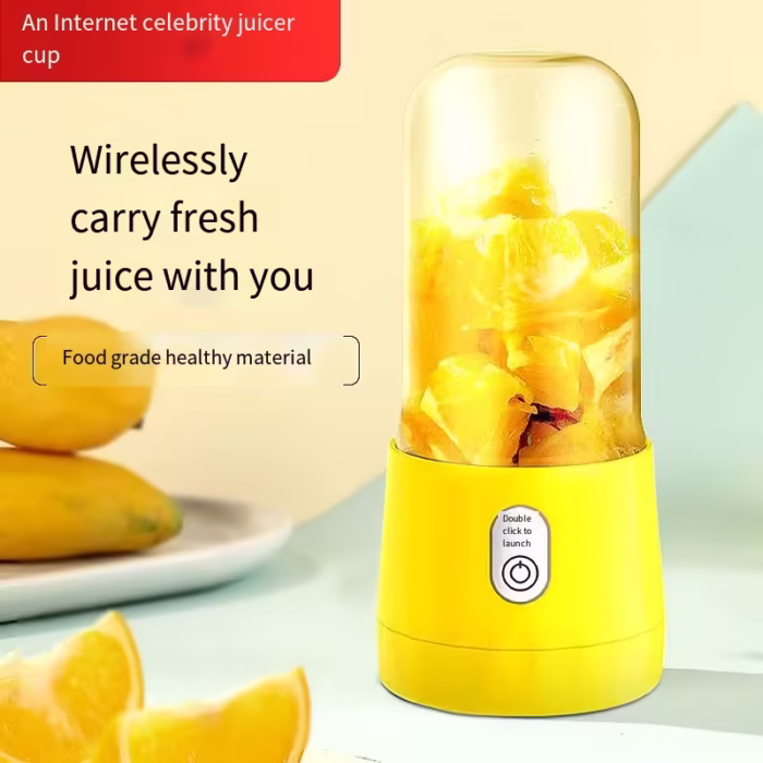 Mini Blender Electric, MYRIVER, 35W, 1800 RPM, portabil, multifunctional, Auto-curatare, Autonomie Mare, Capacitate 410 ml, 6 Lame 3D, acumulator, galben