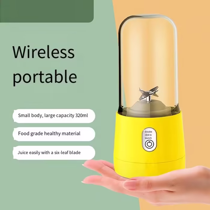 Mini Blender Electric, MYRIVER, 35W, 1800 RPM, portabil, multifunctional, Auto-curatare, Autonomie Mare, Capacitate 410 ml, 6 Lame 3D, acumulator, galben