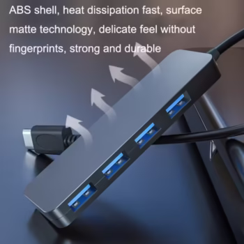 Hub Type C 3.0 5 Gbps cu 4 porturi pentru laptop, Xbox, unitate flash, HDD, consola, imprimanta, camera, tastatura, mouse, negru