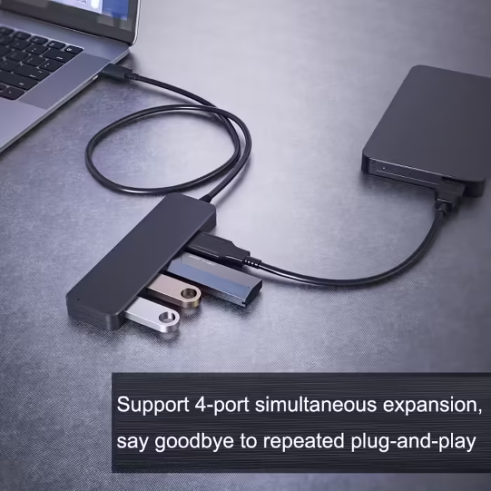 Hub Type C 3.0 5 Gbps cu 4 porturi pentru laptop, Xbox, unitate flash, HDD, consola, imprimanta, camera, tastatura, mouse, negru