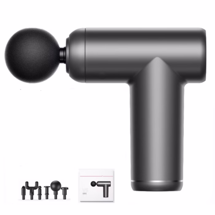 Mini aparat profesional pentru Masaj Tip Pistol Konka , LCD Display Touch, 6 Viteze, 6 Capete, 1500Ah Baterie Reincarcabila, 18kw, Autonomie 4-6h,sistem racire, 3200 Percutii/Minut, Amplitudine 8mm, Fara Fir, Puternic, Silentios, Geanta Transport, negru