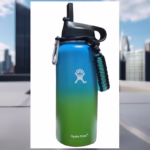 Sticla de apa Hydro Flask din otel inoxidabil si izolata in vid cu capac, sistem de prindere si pai 946 ml, albastru/verde