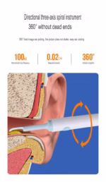 Endoscop smart pentru curatare a urechilor camera 5MP 100 Pixel, Full HD si lumina LED X 6, Wi-fi, accesorii incluse, kit de incarcare, baterie 240 mah impermeabil IP67, alb