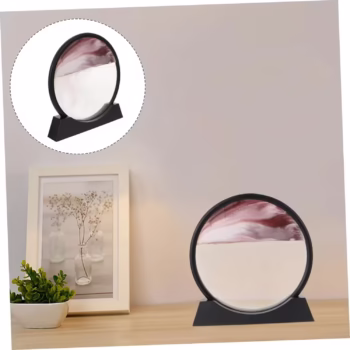 Decoratiune casa, birou tip clepsidra, sticla/nisip 3D, 26×27 cm, grena/negru