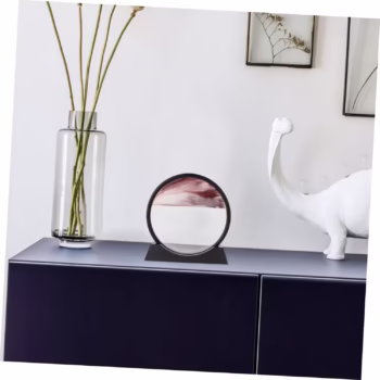 Decoratiune casa, birou tip clepsidra, sticla/nisip 3D, 26×27 cm, grena/negru