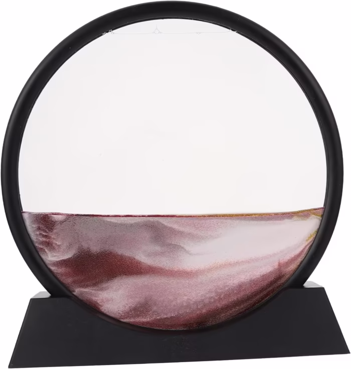 Decoratiune casa, birou tip clepsidra, sticla/nisip 3D, 26×27 cm, grena/negru