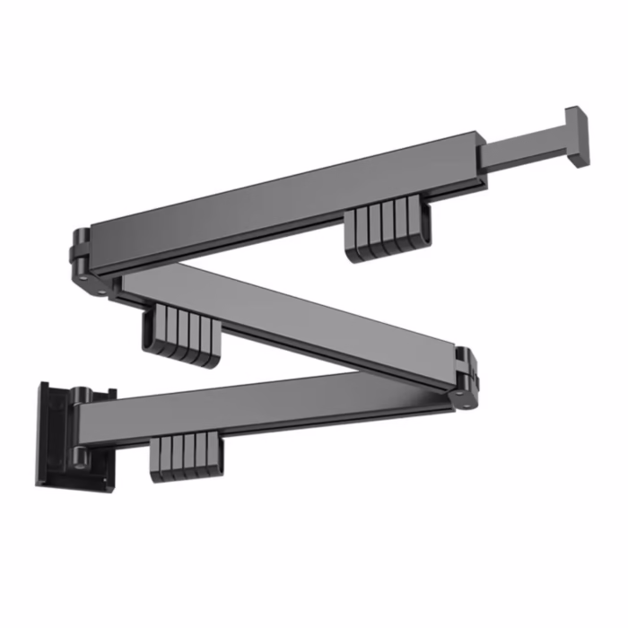 Suport de uscare montat pe perete Helper 114cm, retractabil cu carlige, usor de instalat, capacitate mare de incarcare, pentru balcon/baie/dormitor, negru