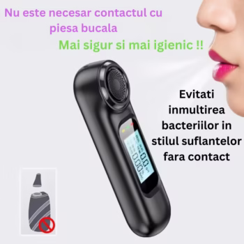 Etilotest AEC AM01 , fara contact, Nu necesita rezerve, Acuratete +/- 0.01% BAC, Display LCD color, Autonomie baterie 200 testari, Indicator risc, 8x2x1.5 cm, negru mat