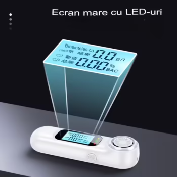 Etilotest AEC AM01 , fara contact, Nu necesita rezerve, Acuratete +/- 0.01% BAC, Display LCD color, Autonomie baterie 200 testari, Indicator risc, 8x2x1.5 cm, alb