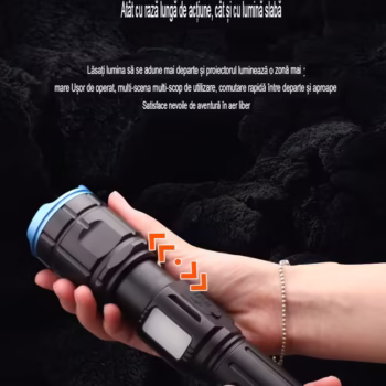 Lanterna LED RuiyingRL-3015 Ultra-Bright Power Bank, 700 lumeni, aluminiu, profesionala, 30w, focus ajustabil, acumulator 5500 mah, rezistenta la apa, incarcare USB, negru
