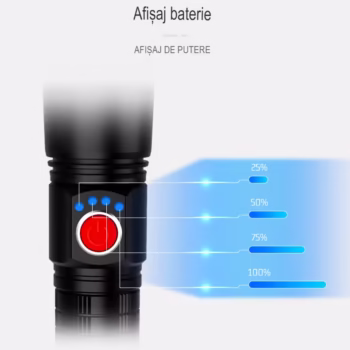 Lanterna laser Asafee CA125-2 Ultra-Bright, 10w din aluminiu, profesionala, focus ajustabil, acumulator 18650 inclus, rezistenta la apa, incarcare USB, neagra
