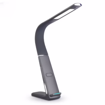 Lampa de birou cu LED SML TX 75, incarcare wireless 10W telefon IOS sau Android , port USB 5V/2.1A, protectie ochi, brat flexibil reglabil 180˚ aprindere si reglare intensitate prin gesturi, design modern, pretabil office sau acasa, 40×6.5×50 cm, neagra
