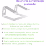 Stand laptop Smarto C8D, fabricat din aluminiu, portabil ergonomic, compatibil cu laptopuri de la 10 la 15.6 inch, dimensiuni 25*23*14 cm, argintiu