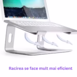 Stand laptop Smarto C8D, fabricat din aluminiu, portabil ergonomic, compatibil cu laptopuri de la 10 la 15.6 inch, dimensiuni 25*23*14 cm, argintiu