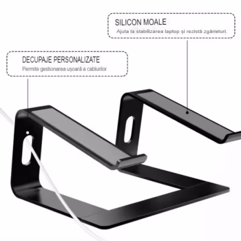 Stand laptop Smarto C8D, fabricat din aluminiu, portabil ergonomic, compatibil cu laptopuri de la 10 la 15.6 inch, dimensiuni 25*23*14 cm, negru