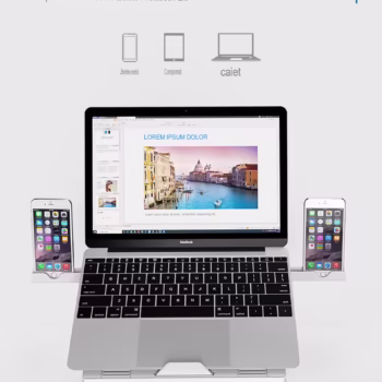 Stand pentru laptop Tronsmart AP9001-B ergonomic si portabil care asigura o ventilare eficienta si un unghi de inclinare reglabil, compatibil cu MacBook Air, Pro sau Microsoft Surface cu dimensiuni pana in 15,6 inch, dimensiuni 28x28x22.5 cm, alb